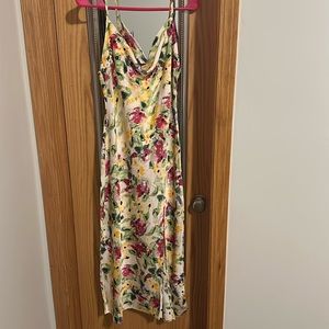 Floral satin midi dress cowl neck